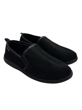 LB Evans Loafer Slipper House Shoe Suede Leather Faux Fur Trim Black Size 13 EEE
